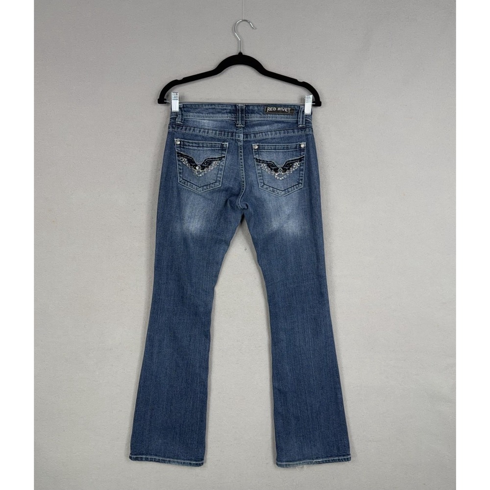 Red Rivet Jeans Womens 5 Blue Bootcut Embellished Back Pocket Denim Stretch